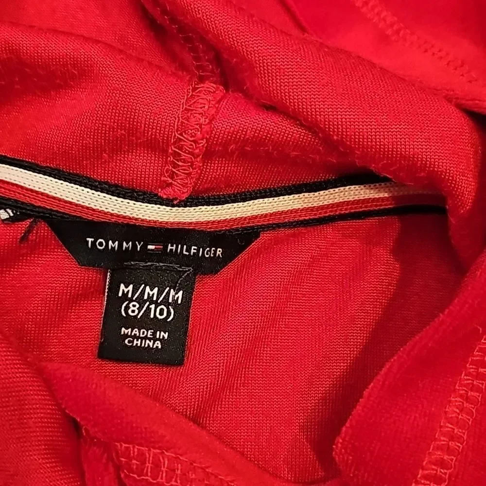 Red Hooded velour sweater size M girls 8/10